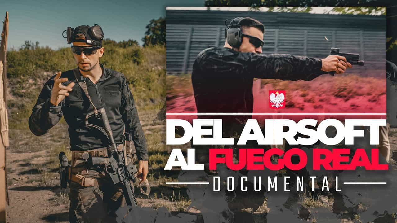 Españoles aprendiendo a disparar en un curso de tiro en Polonia