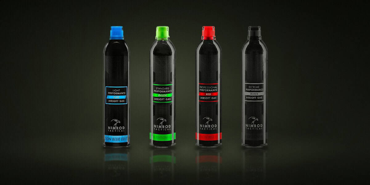 Gases de airsoft Nimrod azul, verde, rojo y negro de 8, 10, 12 y 14 bar
