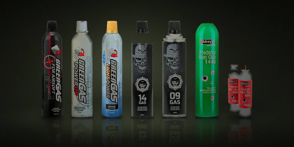 Botellas de gas de airsoft Puff Dino, Duel Code y Abbey