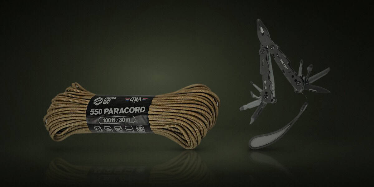 Productos: Cuerda Multiusos Helikon-Tex Paracord 550 Coyote, Herramienta Alicate Multiusos Mil-Tec Black Multi Tool Small with Case