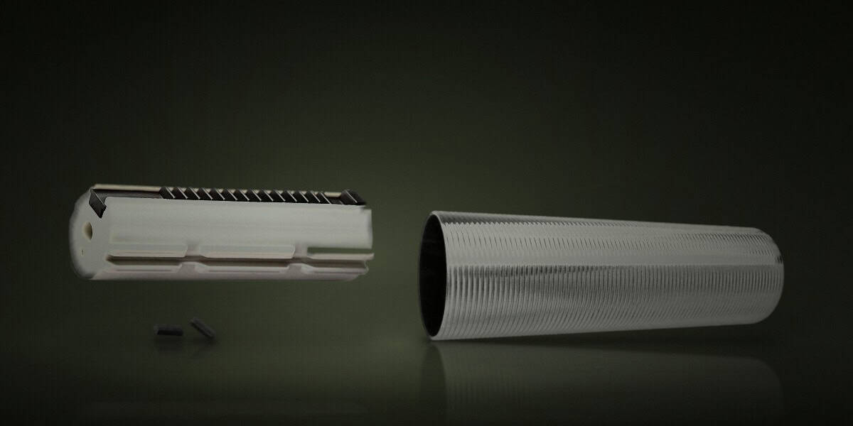 Productos: Interno Pistón AEG 14 Dientes Reforzado FPS Zero Shock Pm04, Interno Cilindro AEG Largo FPS Cerrado Stainless Steel Cañones Mas de 550mm