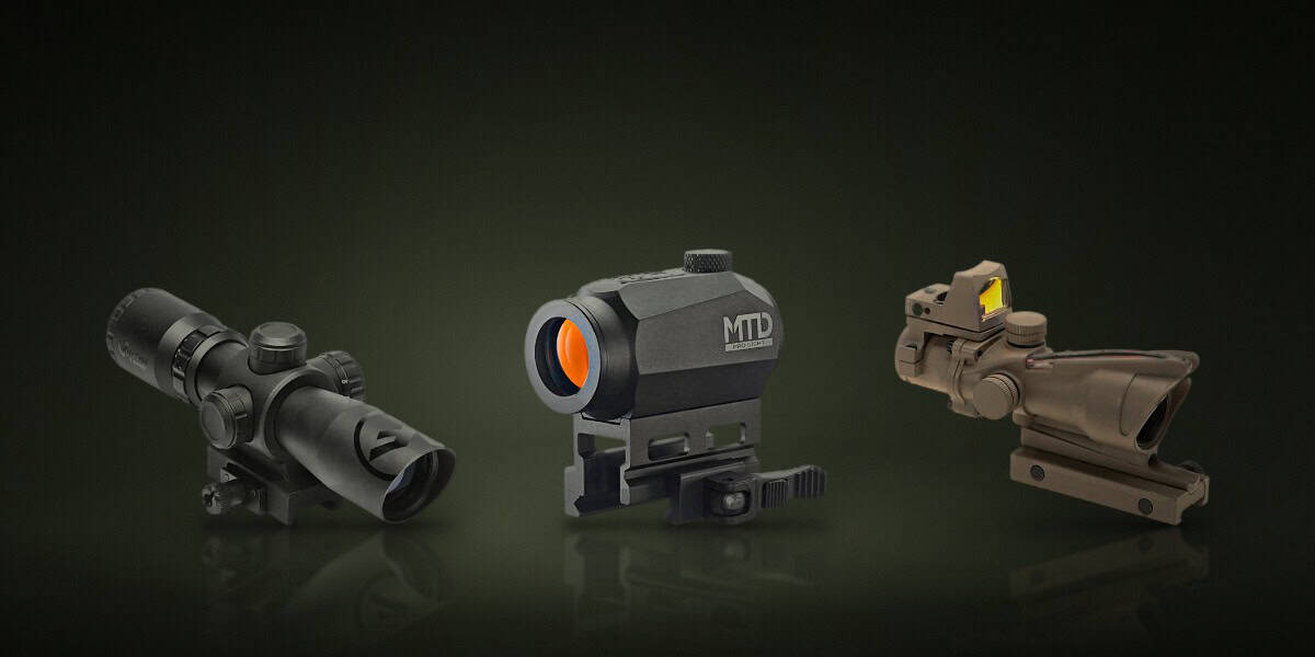 Productos: Mira Visor 1.5-5X32 Firefield Barrage Negro, Mira Punto Rojo T1 Tokyo Marui Mtd Tactical QD Negro, Mira Acog 4x32c Aim-O con RMR y Fibra Óptica Funcional Tan