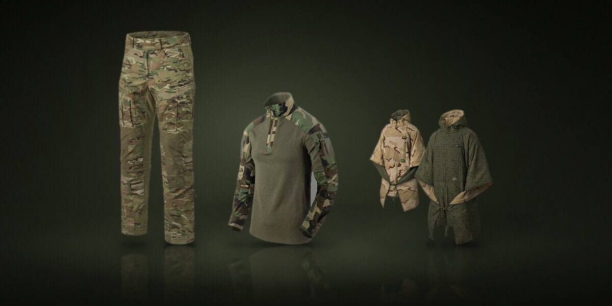 Productos: Pantalon Combate Helikon-Tex Mcdu multicam, Camiseta Combate Helikon-Tex Mcdu Woodland, Poncho Convertible Reversible Helikon-Tex Swagman Roll Desert Night/US Desert