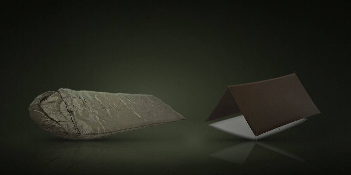 Productos: Saco de Dormir Mil-Tec Traveller Verde OD, Toldo Universal Táctico Helikon-Tex Supertarp Earth Brown